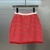 Women's Knits & Tees designer High version Miu Miao's striped suspender skirt with red and white stripes, slim fitting short tank top, high top CFMG