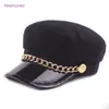 Berets PU Couro Chapéu Militar Chapéus de Marinheiro de Inverno para Mulheres Meninas Meninos Boné de Beisebol Preto Cinza Flat Top Beret Sboy