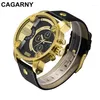 Horloges Cagarny Quartz-horloge Heren Casual heren quartzhorloges Gouden Sport Russisch legerhorloge Man Dubbele tijdzoneweergave Klok