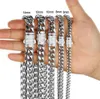 Mens 18K White Gold Tone 316L Stainless Steel Cuban Link Chain Necklace Curb Cuban Link with Diamonds Clasp Lock 6mm/8mm/10mm/12mm/14mm