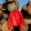 Veste en cuir véritable pour femme, printemps-automne, manteau en peau de mouton, rouge motard moto Chaqueta Cuero Mujer KJ7052