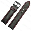 Andere Modeaccessoires Armband aus echtem Leder Kohlefaser-Korn Armband 18 mm 20 mm Rot Orange Nähte Uhrenarmband 21 mm 22 mm 23 mm 24 mm Uhrenarmband J230413