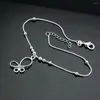 Bracelets de cheville chanceux perle ronde cheville 925 argent Sterling papillon pour les femmes doux mignon chaîne fille fête vacances accessoire