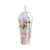 Water Bottles Bottle Flower Double-layer Cup Creative Personality Trend Plastic Straw Summer Home Office Tools