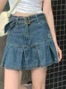 Skirts Kalevest Y2K Summer Grunge Mini Skirt Blue Solid Color Korean Fashion Women Skirts Pleated Gyaru Denim Women Skirt Clothing 230413