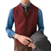 Men's Vests Men Suit Green V Neck Vest Herringbone Tweed Waistcoat Notch Lapel With 3 Pockets Business Formal Groomsmen