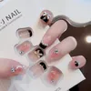 False Nails 24pcs Pink Bow Pearl Finished Reusable Fake Art Seamless Removable Full Coverage Waterproof Press On Nail Set