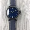 PANERI 시계 럭셔리 남성 자동 기계 디자이너 클리닝 락토리 시계 스타일 스포츠 44mm 블루 다이얼 가죽 스트랩 시계 스위스 운동 손목 시계