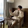 Suéteres masculinos syuhgfa roupas gola redonda camisola 2023 outono inverno solto estilo coreano vintage cor sólida kintted pulôver