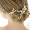 Hårklipp 3st Combs Pins Gold Color Leaf Flower Bridal Wedding Ornament Crystal Head Decoration smycken Tillbehör Tiara