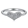 Cluster Anéis Minimalista Jóias 925 Sterling Silver Full Diamond Love Anel Fechado Pêssego Coração Feminino