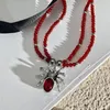 Pendant Necklaces Red Crystal Spider Beads Necklace For Women Vintage Dark Cool Y2k Trendy Jewelry Punk Gothic Fashion Accessories