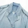 Taop ZA 2023 New Women's All-Match Casual Double Breasted Lapel Buckle With Belt Denim Short Trench Coat 2569076