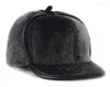 Berets Autumn Winter Baseball Cap Men Faux Hat Solid Flat Top Fitted Caps For Thick Warm Earflap Dad