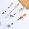 Dinnerware Sets 1pcs Stainless Steel Western Steak Cutlery Knife And Fruit Fork Desserts Spoon Natural Wooden Handle