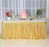طاولة تنورة ترتر الغطاء الفضي الذهبي لجولة مستطيلة مربع حفل زفاف الزفاف ديكور القماش ديكور 230413