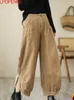 Women's Pants Capris Corduroy Women's Plus Velvet High Waist Autumn And Winter Bloomers Loose Thickening Elastic Waist Ankle-length Pants 230413