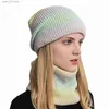 Chapéus lenços de chapéus de outono chapéu de tricô de inverno Conjunto de cachecol de senhoras de lazer gradiente de lazer gradiente espessado gorro à prova de vento quente c pescoço