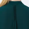 Blusas femininas de seda georgette verde gola vertical dupla camada emenda decorativa dobra única linha multi-botão longo camiseta be711