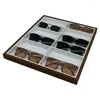 Bolsas de jóias 12 grades de madeira óculos de armazenamento rack óculos de sol bandeja de madeira caso veludo eyewear organizador caixa