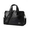 Bortkyror äkta läder män kvinnor handväskor 15,6 "laptop väska affärsbristiga lady krokodil mönster bärbara axel messenger väskor
