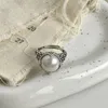 Klaster Pierścienie 925 Sterling Silver Pearl Otwarta dla kobiet dziewczyna pusta tekstura Vintage Baroque Biżuter