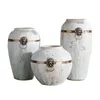 Vases Bulle blanche avec anneau de cuivre Meubles Ville Magasin de fleurs Vase en céramique Chinois à la main Ameublement Design Ornements