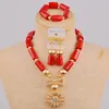 Necklace Earrings Set Fashion Red Coral African Beads Jewelry