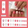 False Nails 24 Pcs Glossy Long Ballerina Press On Pink Glitter French Style Fake With Rhinestone Artifical Reusable