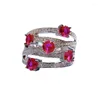 Cluster Rings 2023 S925 Silver European And American Style Light Luxury Ruby Ring Women's Cross Geometry
