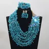 Necklace Earrings Set Shinny Blue Coral Beads Wedding Jewelry Seed Lady Ceremony Gift CNR737