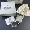 Designer Viviene Westwoods Empress Dowager Pearl Spliced Round Plate Necklace Elegant and Gorgeous Summer Small Buckle Chain Saturn Hanging Tag with Diamond Colla