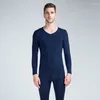 Herrens termiska underkläder 2023 Long Johns Men Modal Thin V Neck Elastic Body Shapers Asiatisk storlek XL till 6xl