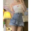 Camisoles Tanks Y2k Summer Solid Sling Tops Cute Girl Kawaii Lace Bow Inside A Vest 90s Aesthetic Crop Top Women 230412