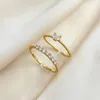 Cluster Ringen Luxe Kristal Hartvormige Bruiloft Band Set Voor Vrouwen Engagement Goud Kleur Strass Ring Vrouwelijke Partij Sieraden Gift