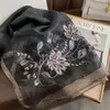 Foulards Mode Luxe Soie Châle Écharpe Pour Femmes Design Broderie Fleurs Hijab Wraps Bufandas Femme Foulard Foloud Echarpe