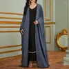 Abbigliamento etnico Dubai Abaya Kimono Chiffon con perline Pipistrello Manica lunga Bordo in pizzo all'uncinetto Cardigan aperto Donna Musulmana Europa Turchia Moda