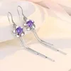 Dingle örhängen kristall zirkon diamanter ädelstenar blommor tappar för kvinnor 18k vitguldfyllda smycken koreanska trendiga tillbehör
