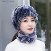 Hats Scarves Sets New Women Real Rex Rabbit Fur Hat Scarf Sets Natural Warm Rex Rabbit Fur Scarves Hat Winter La Real Rex Rabbit Fur Hat ScarfL231113