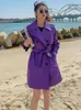 Trench da donna Cappotto viola per donna 2023 Autunno Risvolto Doppio petto Moda Giacca a vento Abbigliamento streetwear femminile