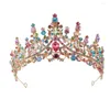 Hårklipp Kmvexo 2023 Vintage Princess Colorful Crystal Rhinestone Stone Crown Wedding Tiaras för kvinnors kostymfesttillbehör