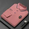 Herrpolos Autumn Winter Cotton Long Sleeve Men Polo Shirts Turn-Down Collar T-shirts broderade solida färg Men toppar underskjortor 230413