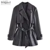 Women's Trench Coats Ivogarel Short Faux Leather Trench Coat Women's Double-Breasted Trench Coat with Lapel Collar Fall Winter Black Casual OuterwearL231113