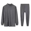 Men's Thermal Underwear Cozy Winter Thickening Plus Velvet Pajamas Set Fashionable Tops Pants 2pcs Black/Dark Gray/Light Gray