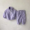 Kläder sätter 2023 babykläder vinter höst varm sportdräkt småbarn fleece fasta färg hoodies spädbarn outfit 2 st pojkar flickor