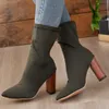 Kleid Schuhe Leder Damen Stiefel Herbst Winter High Heel Kurze Stiefel Frauen Frühling Einzelne Schuhe Dicke Absätze Ankle Botas mujer 231113