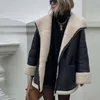 Damesjassen Jas Winter Vintage Kunstleer Lange mode Reverskraag Warme dikke PU Parka's Vrouwelijke bovenkleding Tops Kleding