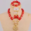 Necklace Earrings Set Fashion Red Coral African Beads Jewelry