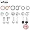 Stud Wostu Fashion 100% 925 Prata esterlina Lucky Forever Circular Brincos para mulheres Presente original de jóias 230412