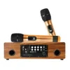 Portable Speakers Professional Home Karaoke Sound Equipment Wooden Bluetooth Speakers 120W Super Power Mega Bass Boom Box With Dual Microphones